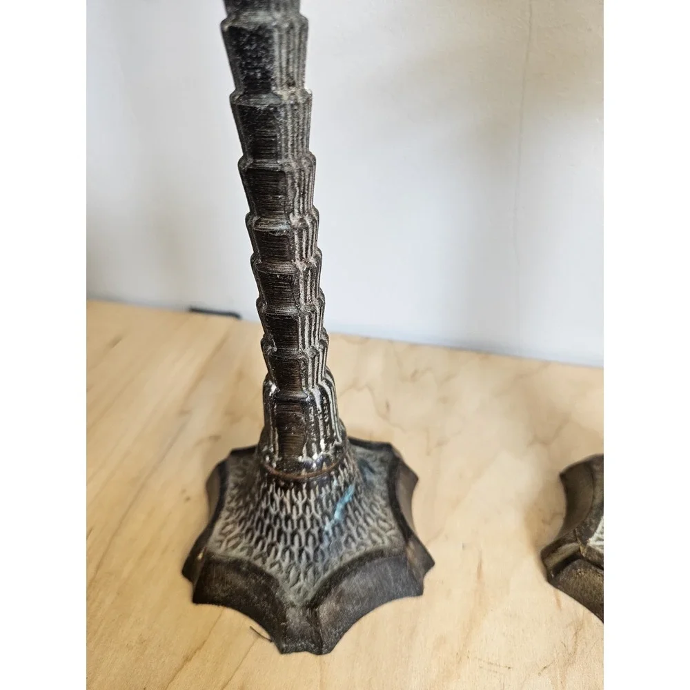 Vintage Metal Palm Tree Candle Holders Set of 2 Tropical Coastal Tiki Decor